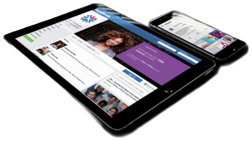 CBI Facebook and Instagram pages on a tablet and phone
