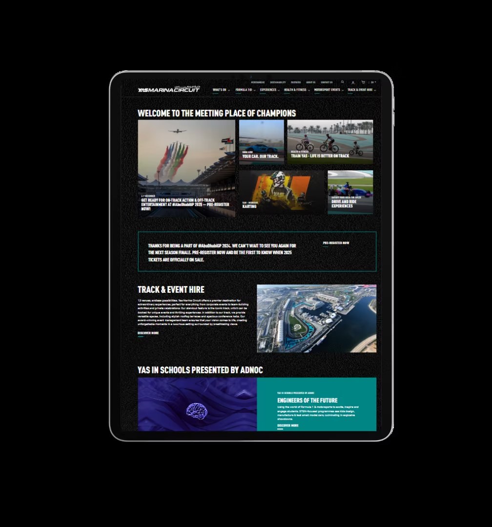 Yas Marina Circuit website on a tablet